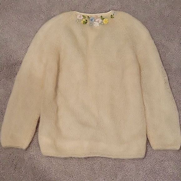 50s/60s Vintage Floral English Garden Cardigan Mohair Wool Blend Size Small - Picture 7 of 11